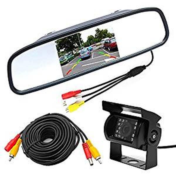 12V/24V兼用バックカメラセット 4.3インチルームミラーモニター+暗視防水バックカメラ＋20m...