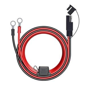 SAEコネクタ リング端子に変換 16AWG MAX10A ヒューズ付き キャップ付き 140cm 銅線 バイク 車両 バッテリー 充電 給電 延長用SAEケーブル SAT2O14M