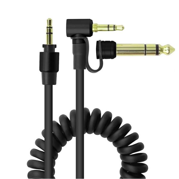 高音質AUXオーディオケーブル 3.5mm&amp;6.5mm互換プラグ 伸縮式 カール式  約1.8m L...