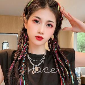 三つ編みエクステ 2個セット ウィッグ ヘアエ...の詳細画像4