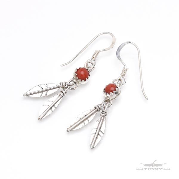 FUNNY公式ストア ナバホ族 フェザー ピアス コーラル インディアンジュエリー スターリングシル...