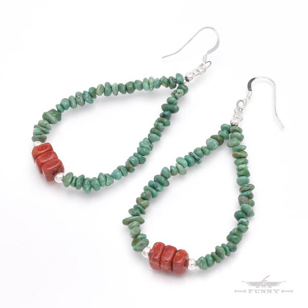 FUNNY公式ストア ナバホ族 ターコイズビーズ ピアス コーラル スターリングシルバー シルバー9...