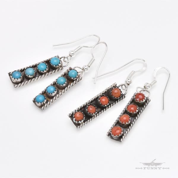 FUNNY公式ストア ナバホ族 ターコイズ コーラル ピアス フック スターリングシルバー シルバー...