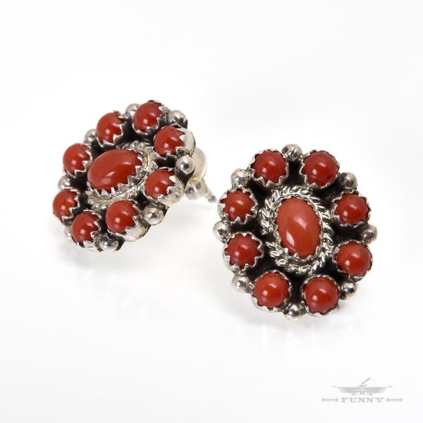 FUNNY公式ストア ズニ族 コーラル クラスター ピアス インディアンジュエリー スターリングシル...
