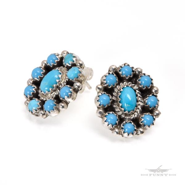 FUNNY公式ストア ズニ族 ターコイズ クラスター ピアス インディアンジュエリー スターリングシ...