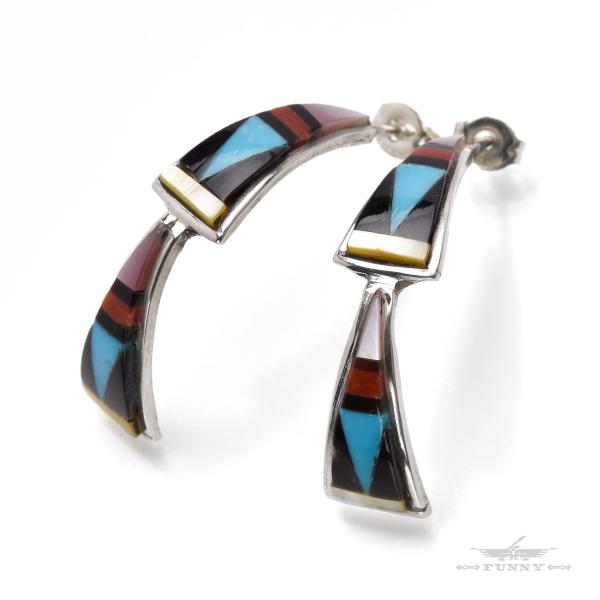 FUNNY公式ストア ズニ族 マルチインレイ ハーフフープ ピアス スターリングシルバー シルバー9...