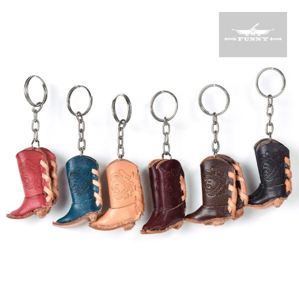 FUNNY公式ストア ミニチュア ウエスタンブーツ キーホルダー レザー リングキーホルダー 牛革 ...