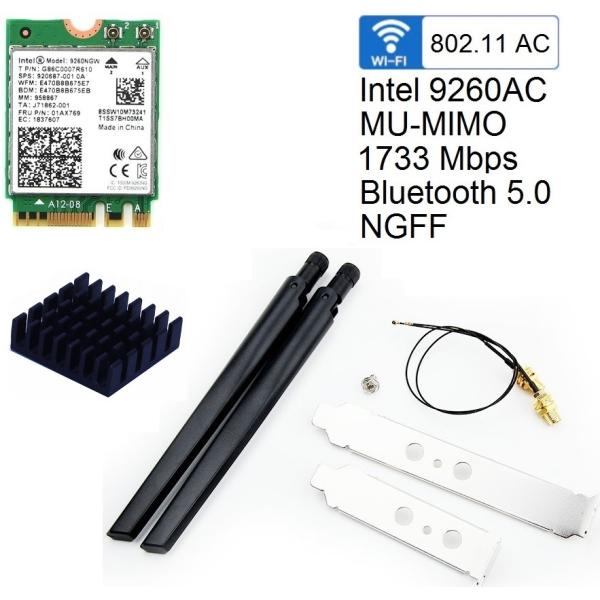 intel WiFi &amp; Bluetooth 9260NGW ヒートシンク アンテナ ケーブル ブラ...