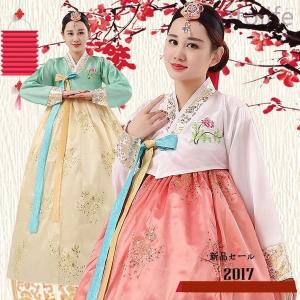 2枚レディース韓服宮廷風チマチョゴリ4色スパン