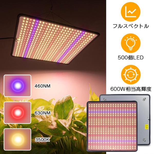 植物育成ライト LED パネル 500個LED 屋内 屋外用 フルスペクトル 観葉植物 多肉植物 室...