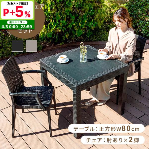 ガーデンテーブルセット チェア セット 3点セット 幅80テーブル 肘あり チェア雨ざらし ガーデニ...