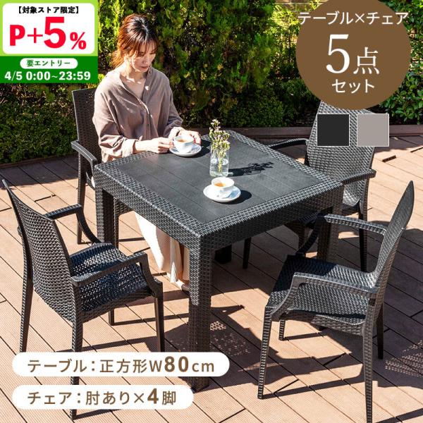 ガーデンテーブルセット チェア セット 5点セット 幅80テーブル 肘あり チェア雨ざらし ガーデニ...