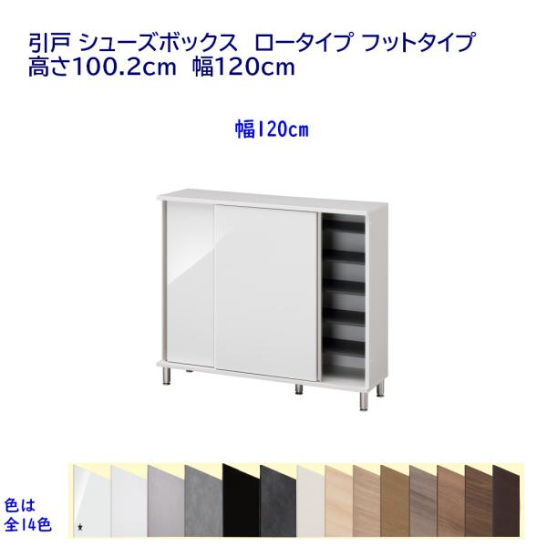 引戸 シューズボックス　ロータイプ フットタイプ 幅120cm 玄関収納(引戸タイプ) 完成品 開梱...