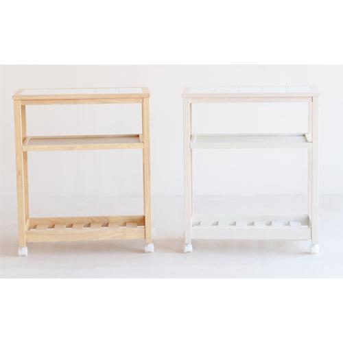 キッチンワゴン キャスター付き タイルトップ スリム 3段 幅59cm 奥行27.5cm 高さ72c...