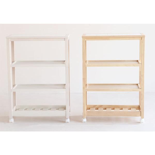 キッチンワゴン キャスター付き タイルトップ スリム 4段 幅59cm 奥行27.5cm 高さ85c...