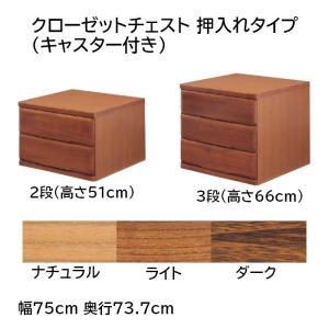 クローゼットチェスト　押入タイプ キャスター付 幅75cm 奥行73.7cm 高さ2段(51/52.5cm) 3段(66/67.5cm)｜furniture