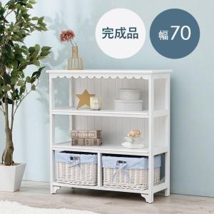 キャビネット 70cm 3段 ホワイト 白 完成品 バスケット2杯付き｜furniturehappyhome