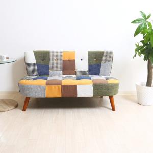 2人掛けソファー おしゃれ 幅123×奥行67×高さ68cm パッチワークソファー パッチワーク｜furniturehappylife