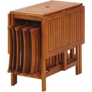 ベランダ テーブルセット おしゃれ 折りたたみ テーブル＆チェア5点セット 木製 ガーデンテーブルセット ブラウン