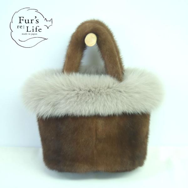 リアルファーバッグ　フォックス付き　メイドインジャパン　ハンドメイド　パステルミンク　グレージュ　フ...