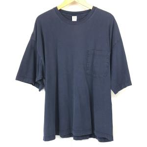 古着 ワンポイントTシャツ ポケット付き ビッグシルエット ネイビー系 メンズXL以上 中古 n003631｜furugiya-sun