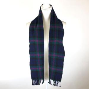 HIGHLAND CROWN マフラー made in SCOTLAND ウール素材 チェック柄 ネイビー系 フリーサイズ｜furugiya-sun