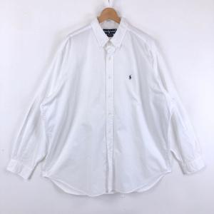 【古着】 RALPH LAUREN ラルフローレン オックスフォード シャツ 無地 90年代 長袖 ホワイト系 メンズXL 【中古】 n048451