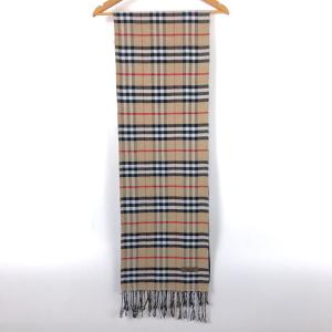 【古着】 BURBERRY バーバリー マフラー チェック×無地 リバーシブル ベージュ系 【中古】...