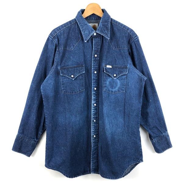 【古着】 Carhartt カーハート デニムシャツ ウエスタン 濃紺 USA製 ヴィンテージ ネイ...