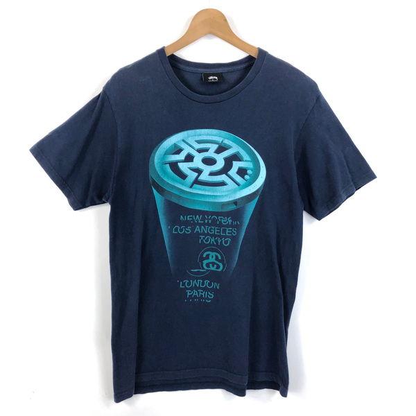 【古着】 STUSSY ステューシー Tシャツ ロゴプリント ネイビー系 メンズM 【中古】 n05...