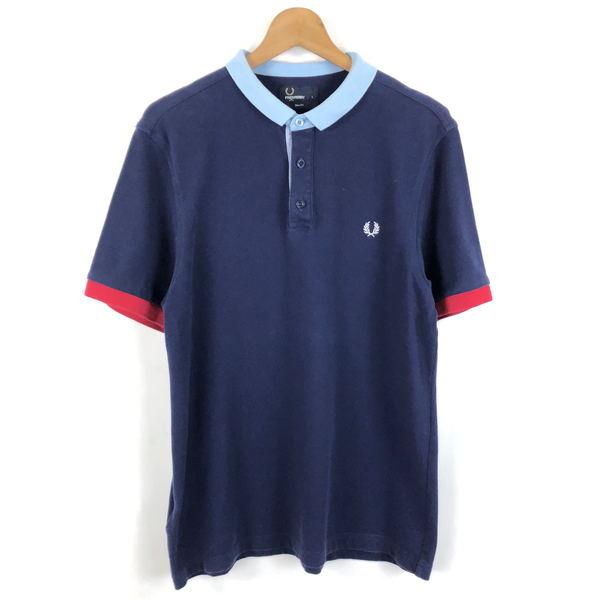 【古着】 FRED PERRY ポロシャツ 鹿の子素材 リブ配色 SLIM-FIT ネイビー系 メン...