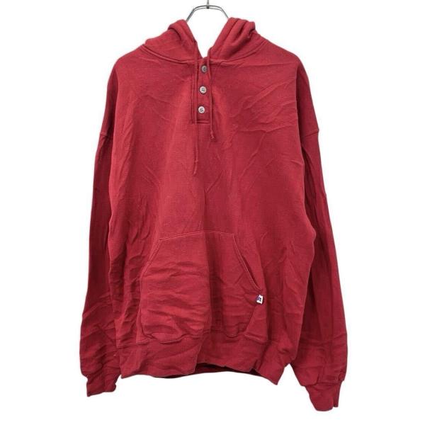 90s USA製 RUSSELL ATHLETIC ヘンリーネックパーカー 2XL レッド ラッセル...