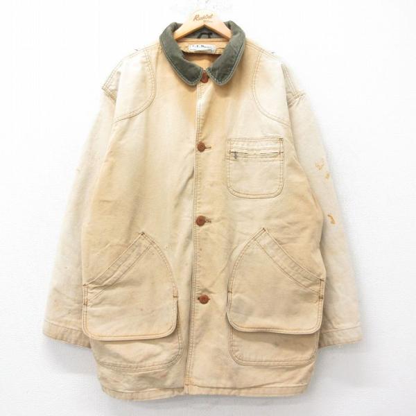 XL/古着 エルエルビーン 長袖 カバーオール メンズ 80年代 80s 襟コーデュロイ ダック地 ...