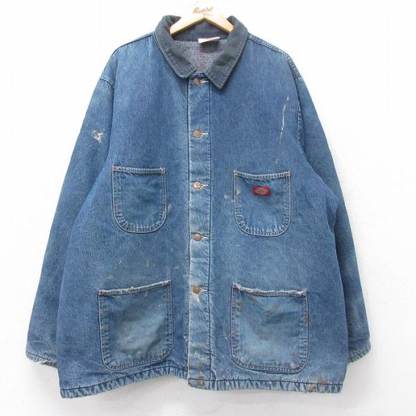 XL/古着 ディッキーズ 長袖 カバーオール メンズ 80年代 80s ボロ 襟コーデュロイ 大きい...