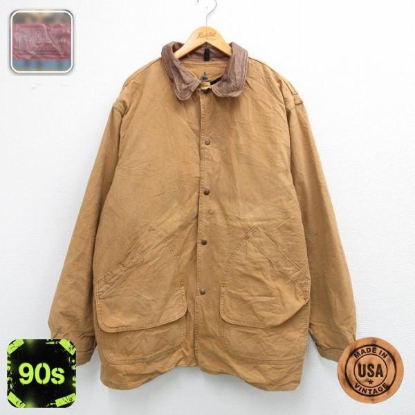 XL/古着 ウールリッチ 長袖 ハンティング ジャケット メンズ 90年代 90s ダック地 襟レザ...