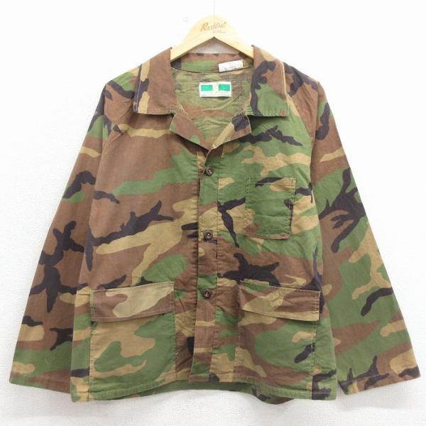 XL/古着 長袖 ハンティング ジャケット メンズ 80年代 80s ウッドランドカモ コットン 開...