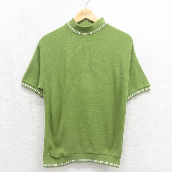M/古着 半袖 セーター メンズ 80年代 80s アクリル モックネック ハイネック 緑 26ma...
