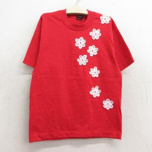 古着 フルーツオブザルーム 半袖 ビンテージ Tシャツ キッズ ガールズ 子供服 90s 花 クルーネック 赤 レッド 23sep06