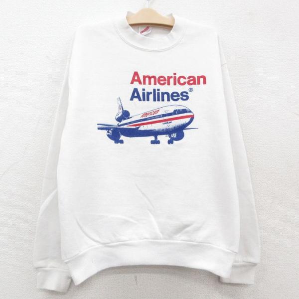 古着 ジャージーズ 長袖 スウェット キッズ ボーイズ 子供服 90s アメリカン航空 飛行機 クル...