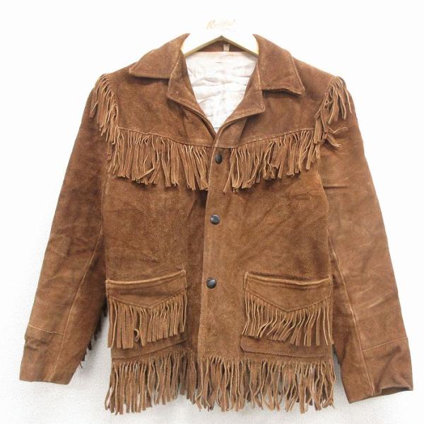 古着 長袖 スエード レザー ジャケット キッズ ボーイズ 子供服 80年代 80s フリンジ 茶 ...