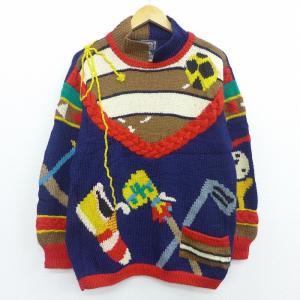古着 レディース 長袖 セーター 80s ゴルフ 手編み ウール