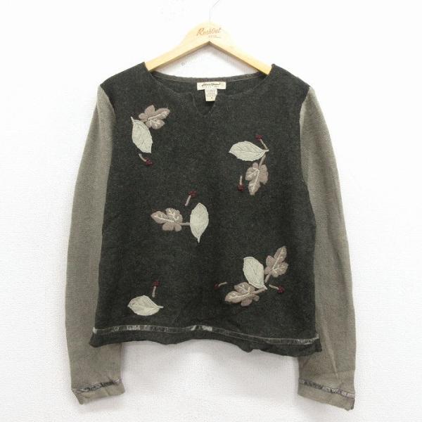 【50%OFF】古着 エディーバウアー 長袖 セーター レディース 00年代 00s 葉 ラムウール...