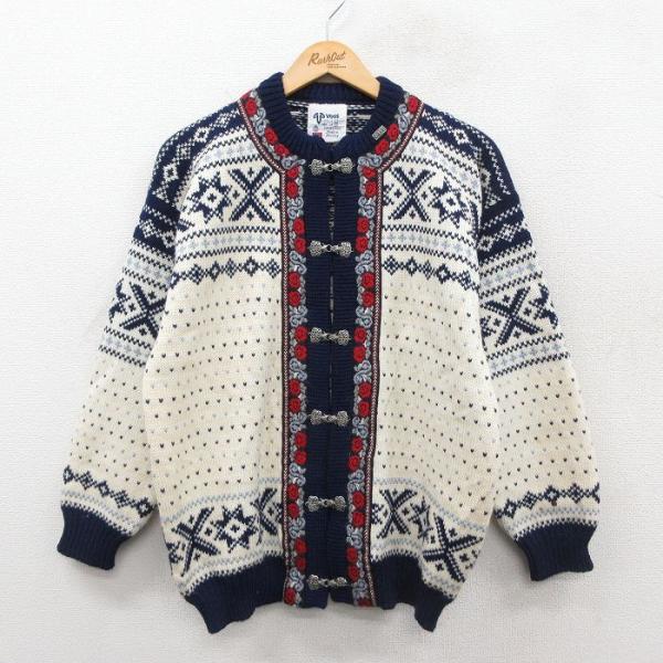 【20%OFF】古着 長袖 ニット カーディガン レディース 90年代 90s バーズアイ ウール ...
