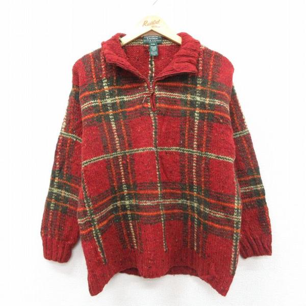 【20%OFF】古着 ラルフローレン 長袖 ブランド ハーフジップ セーター レディース 手織り ハ...