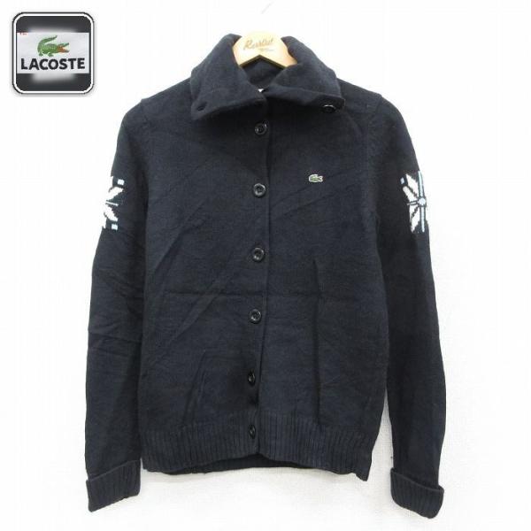 古着 ラコステ LACOSTE ニット ブランド ニット カーディガン レディース 雪柄 黒 26f...