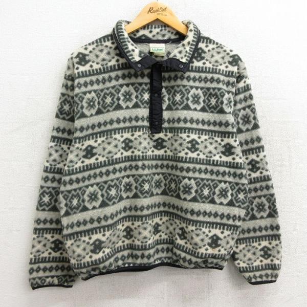 古着 エルエルビーン LLBEAN 長袖 フリース ジャケット レディース 80s ラグ柄 スナップ...