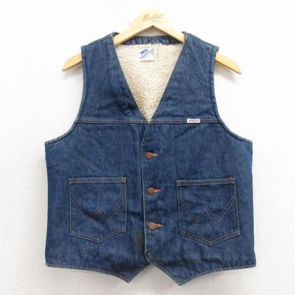 M/古着 ラングラー デニム ボア ベスト メンズ 80年代 80s コットン USA製 紺 26f...