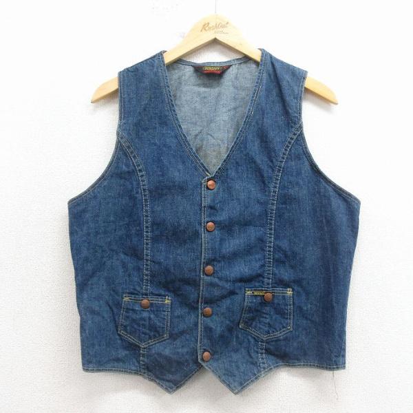 M/古着 デニム ベスト メンズ 80年代 80s USA製 紺 26feb02