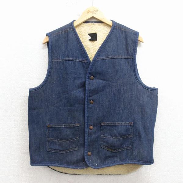 L/古着 ローバックス デニム ベスト メンズ 80年代 80s 紺 26feb02