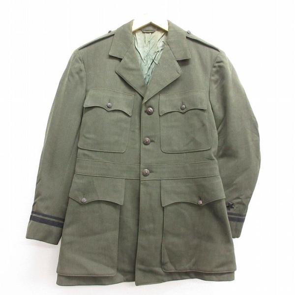 L/古着 長袖 ビンテージ ミリタリー ジャケット 将校服 メンズ 50s ウール 濃緑 グリーン ...